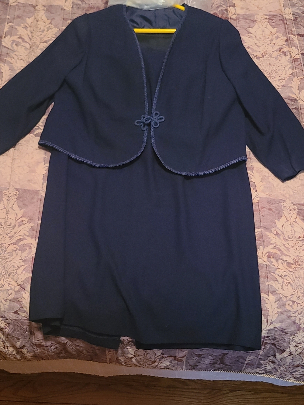 Women's Navy Two-Piece Cropped Jacket and Sheath Dress Set